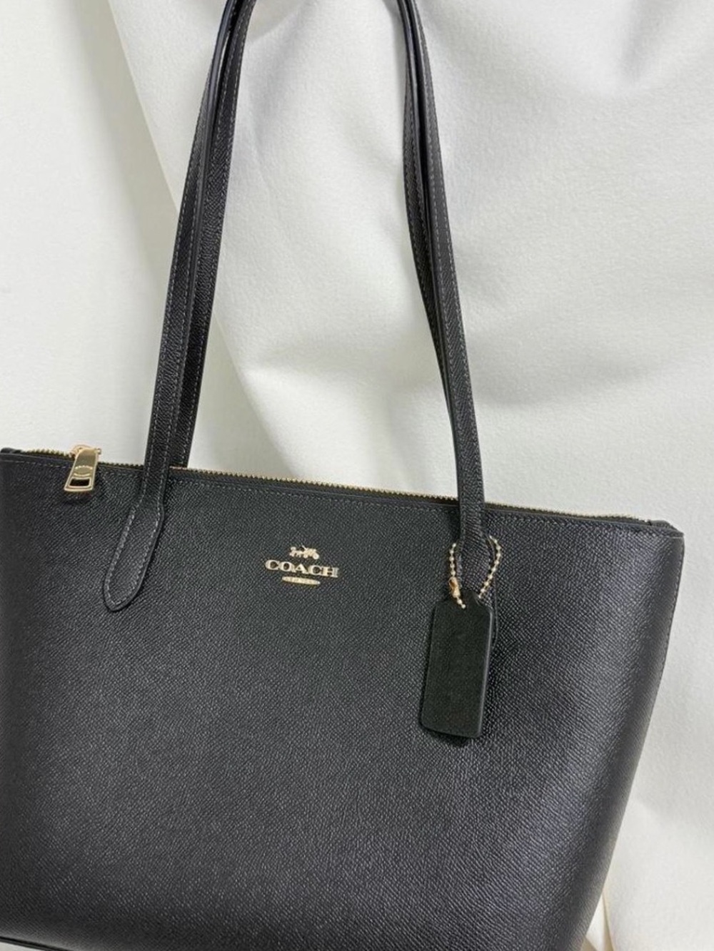 Coach Black Saffiano Leather Tote with Gold Logo